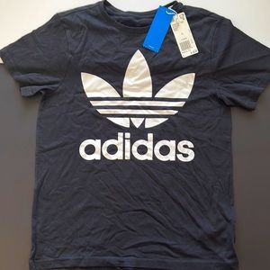 Adidas trefoil logo T-shirt black and white size L for women brand new with tags